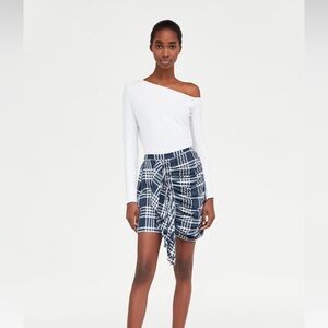 NWT Zara Blue and White Checked Skirt With Gathered Detail Size XSmall